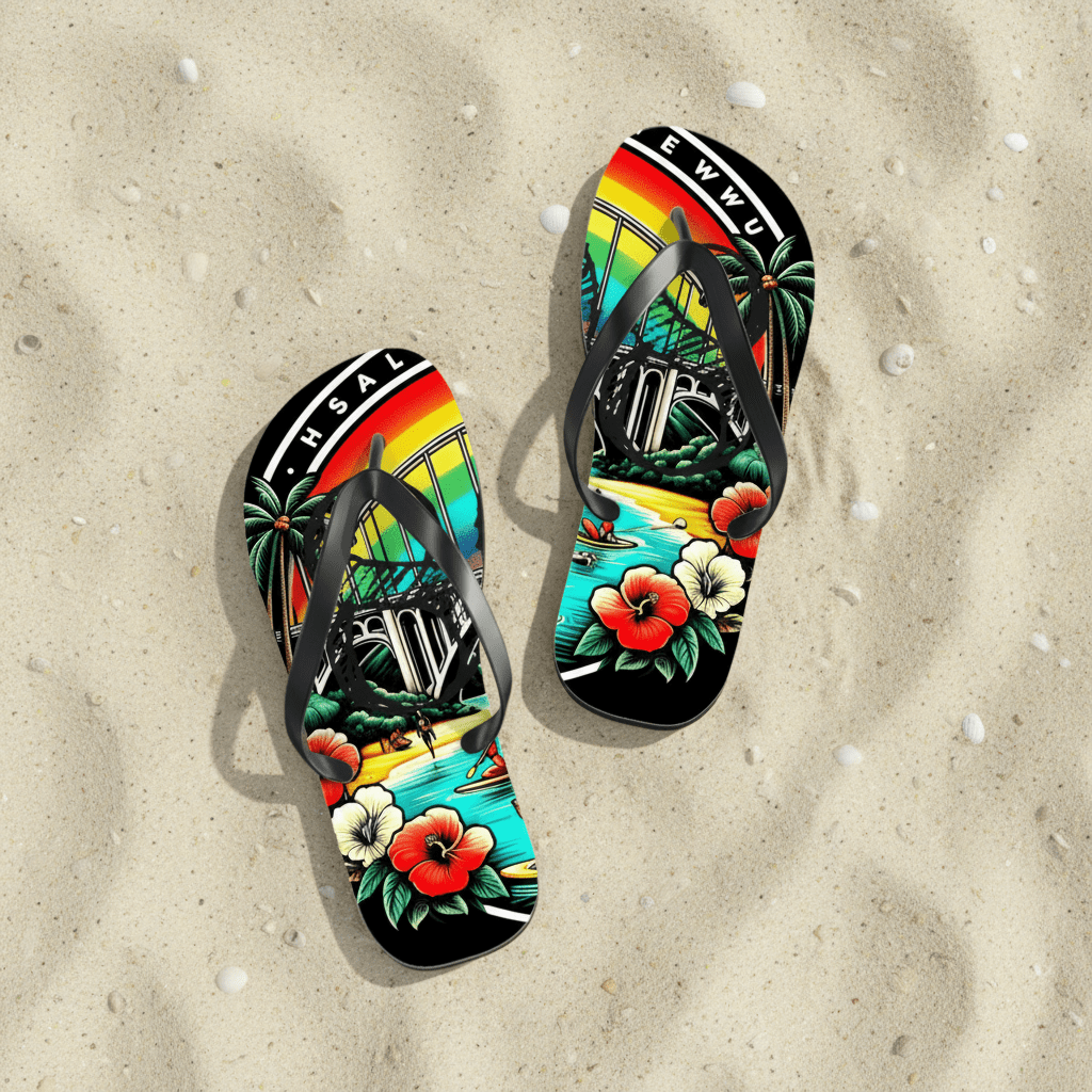 Rainbow Bridge 808 Island Slippahs - Unisex Graphic Flip Flops - D D