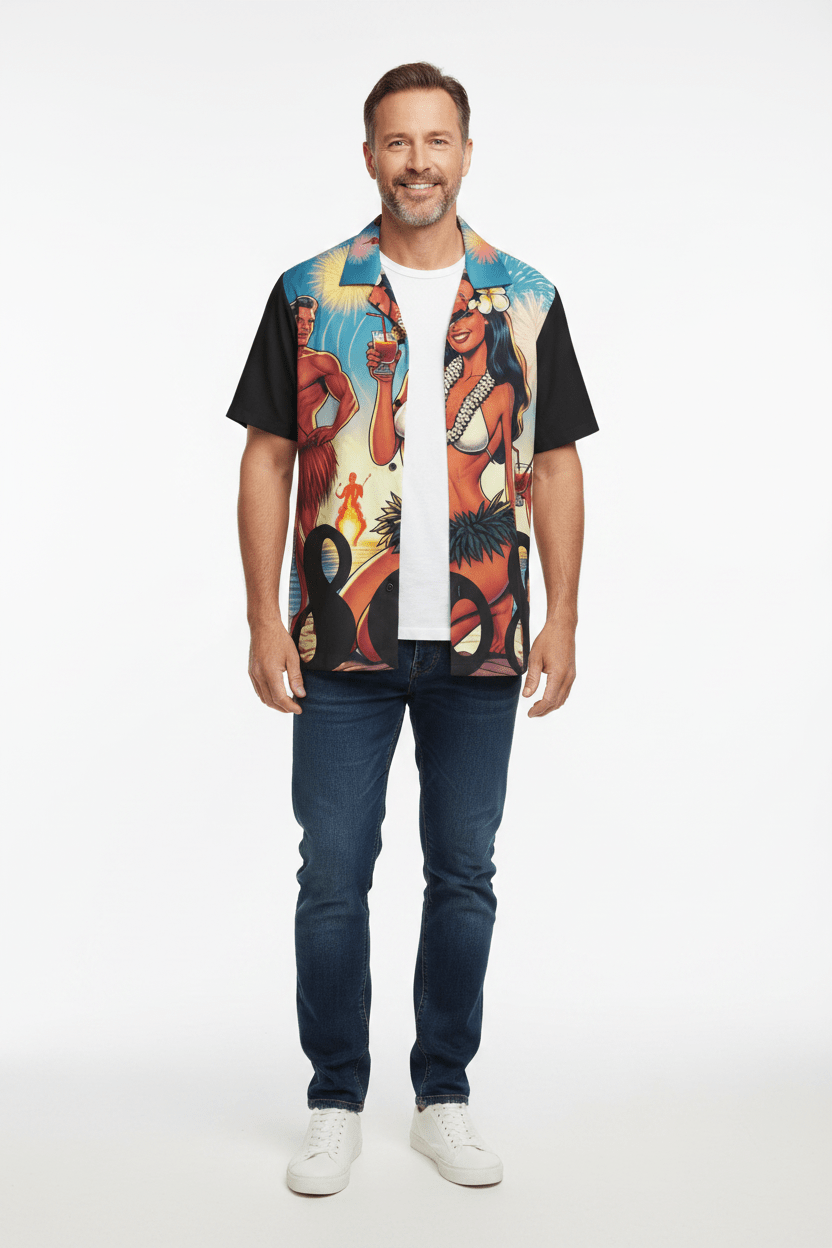 Waikiki Beach 808 Aloha Shirt - Men's Island Button up - D D